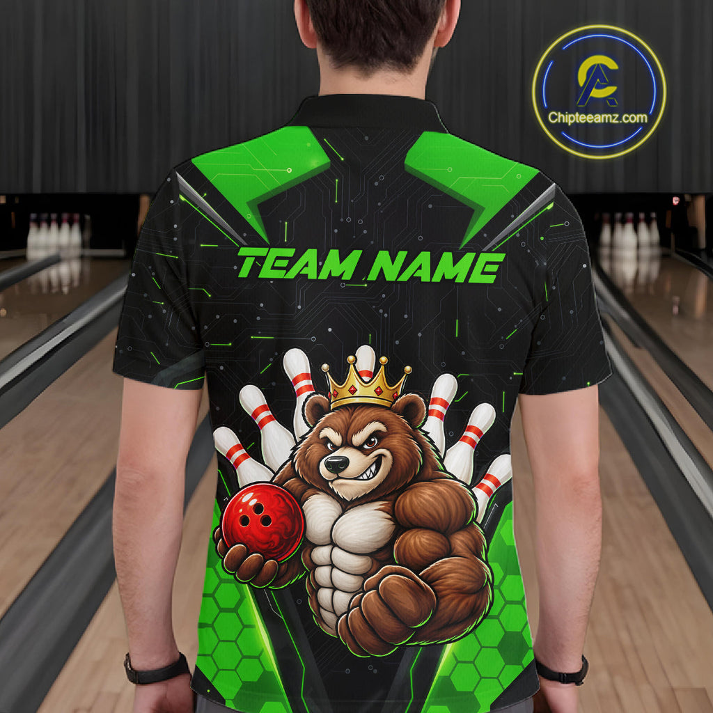 Custom Green Funny Bear Bowling Shirt Bowling Team Jersey Bowler Gift