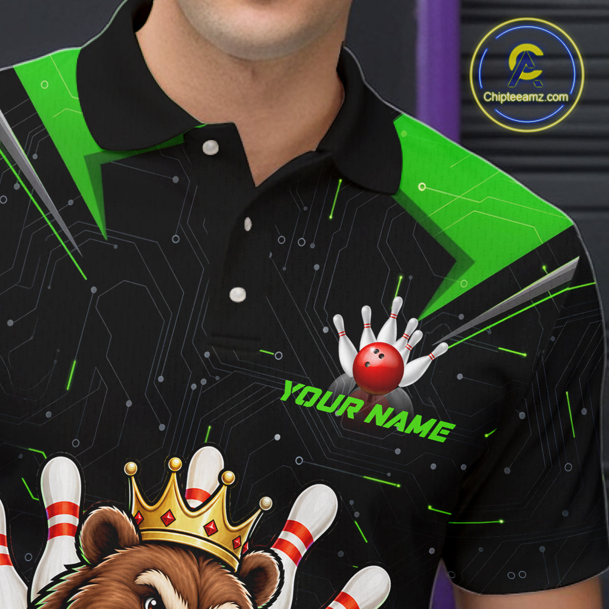 Custom Green Funny Bear Bowling Shirt Bowling Team Jersey Bowler Gift