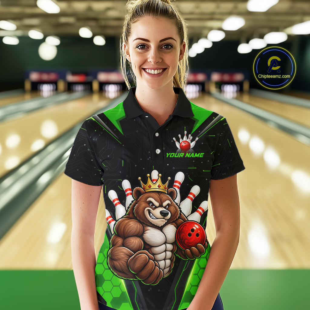 Custom Green Funny Bear Bowling Shirt Bowling Team Jersey Bowler Gift