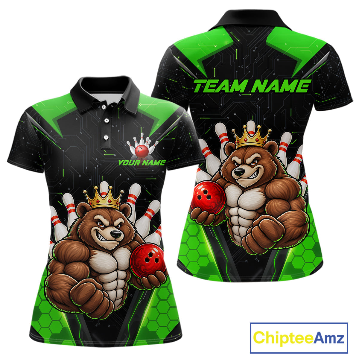 Custom Green Funny Bear Bowling Shirt Bowling Team Jersey Bowler Gift
