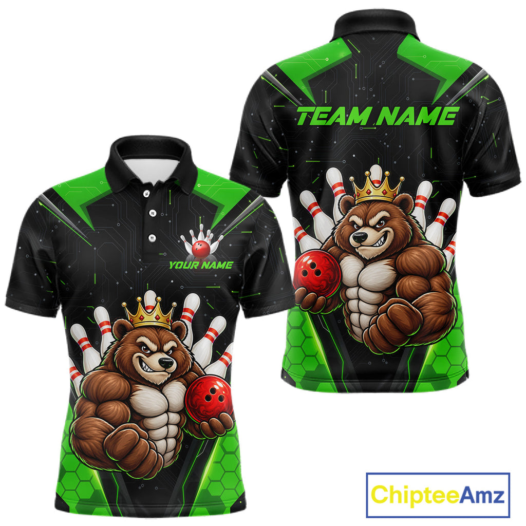 Custom Green Funny Bear Bowling Shirt Bowling Team Jersey Bowler Gift