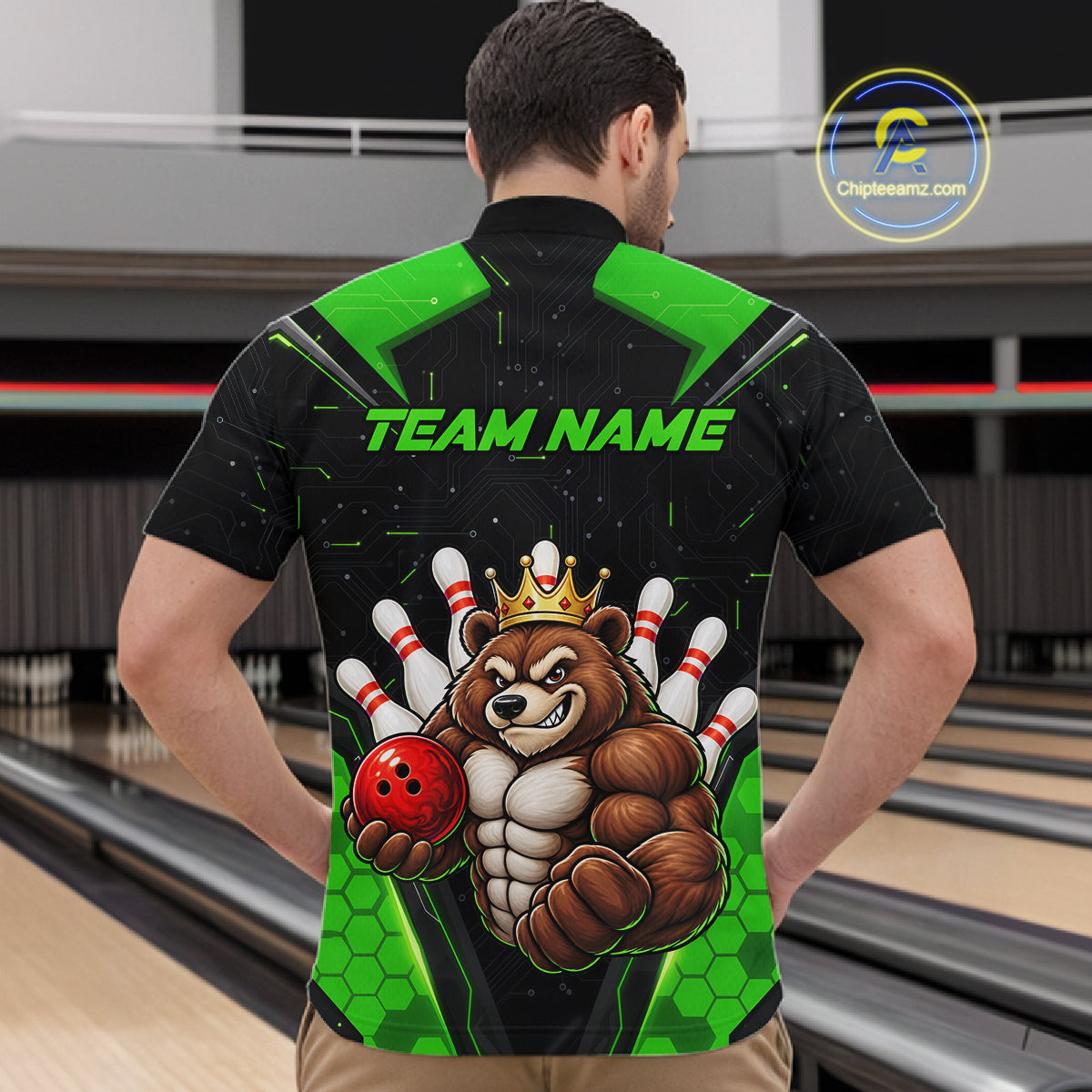 Custom Green Funny Bear Bowling Shirt Bowling Team Jersey Bowler Gift