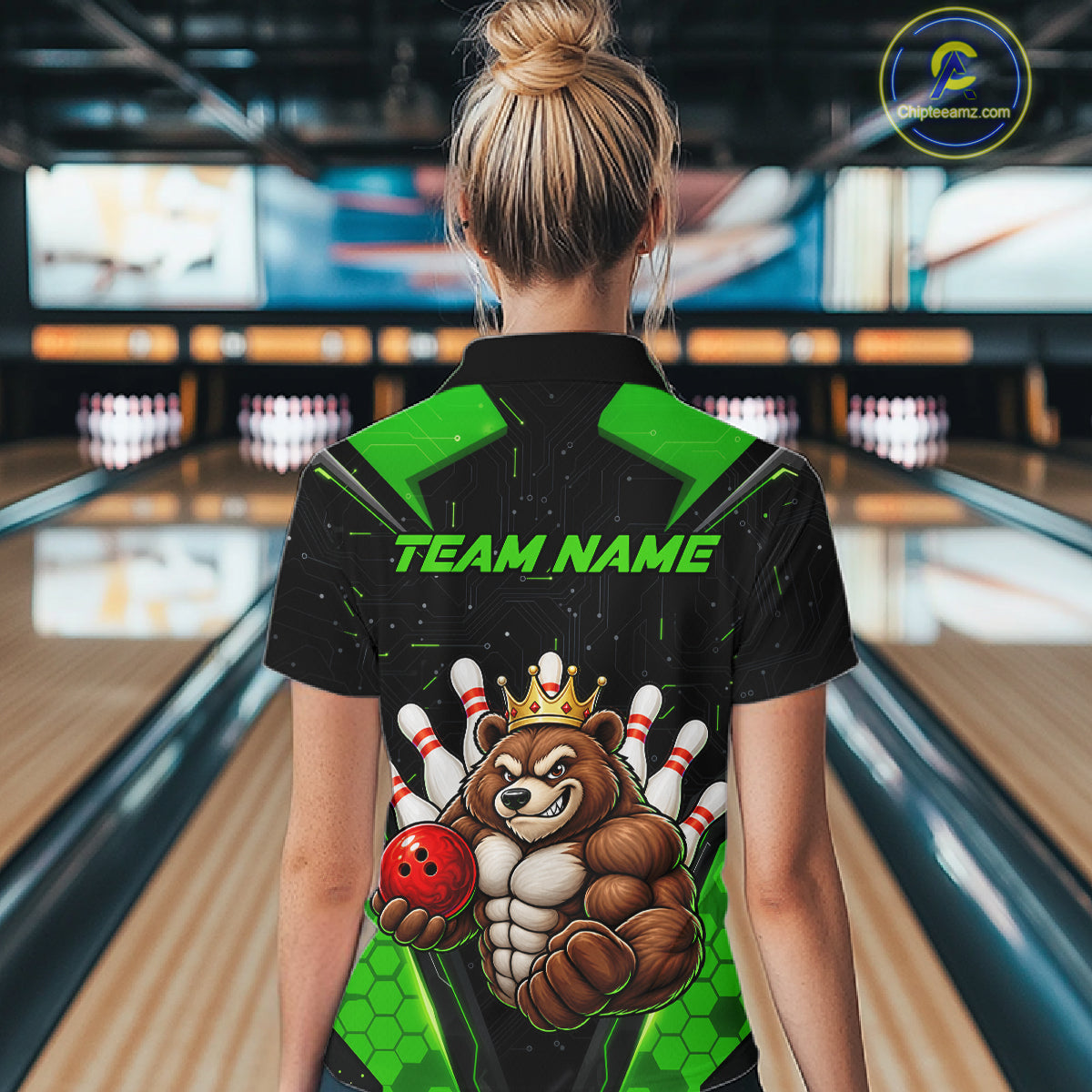 Custom Green Funny Bear Bowling Shirt Bowling Team Jersey Bowler Gift