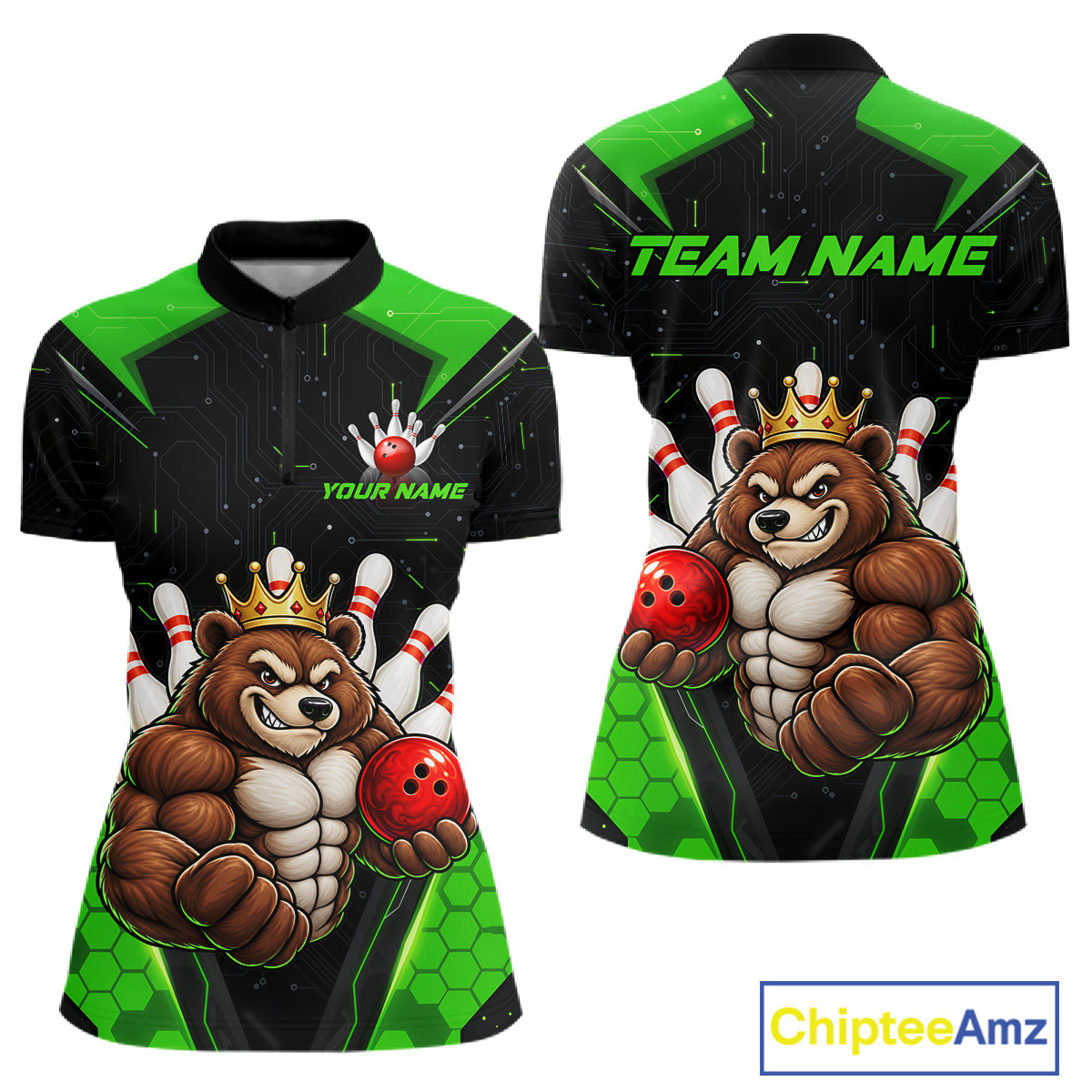 Custom Green Funny Bear Bowling Shirt Bowling Team Jersey Bowler Gift