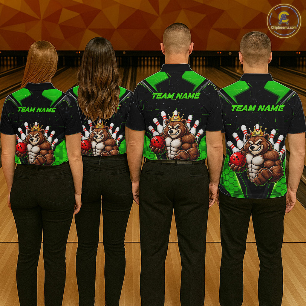 Custom Green Funny Bear Bowling Shirt Bowling Team Jersey Bowler Gift