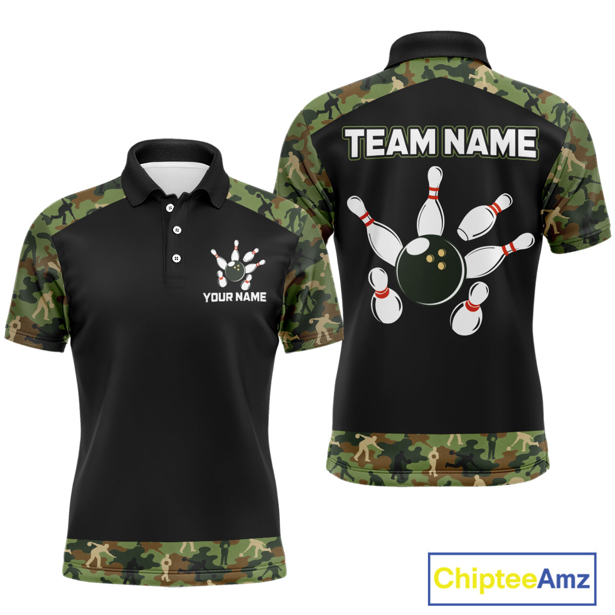 Custom Camouflage Bowling Shirt Bowling Team Jersey Polo & Quarter-Zip