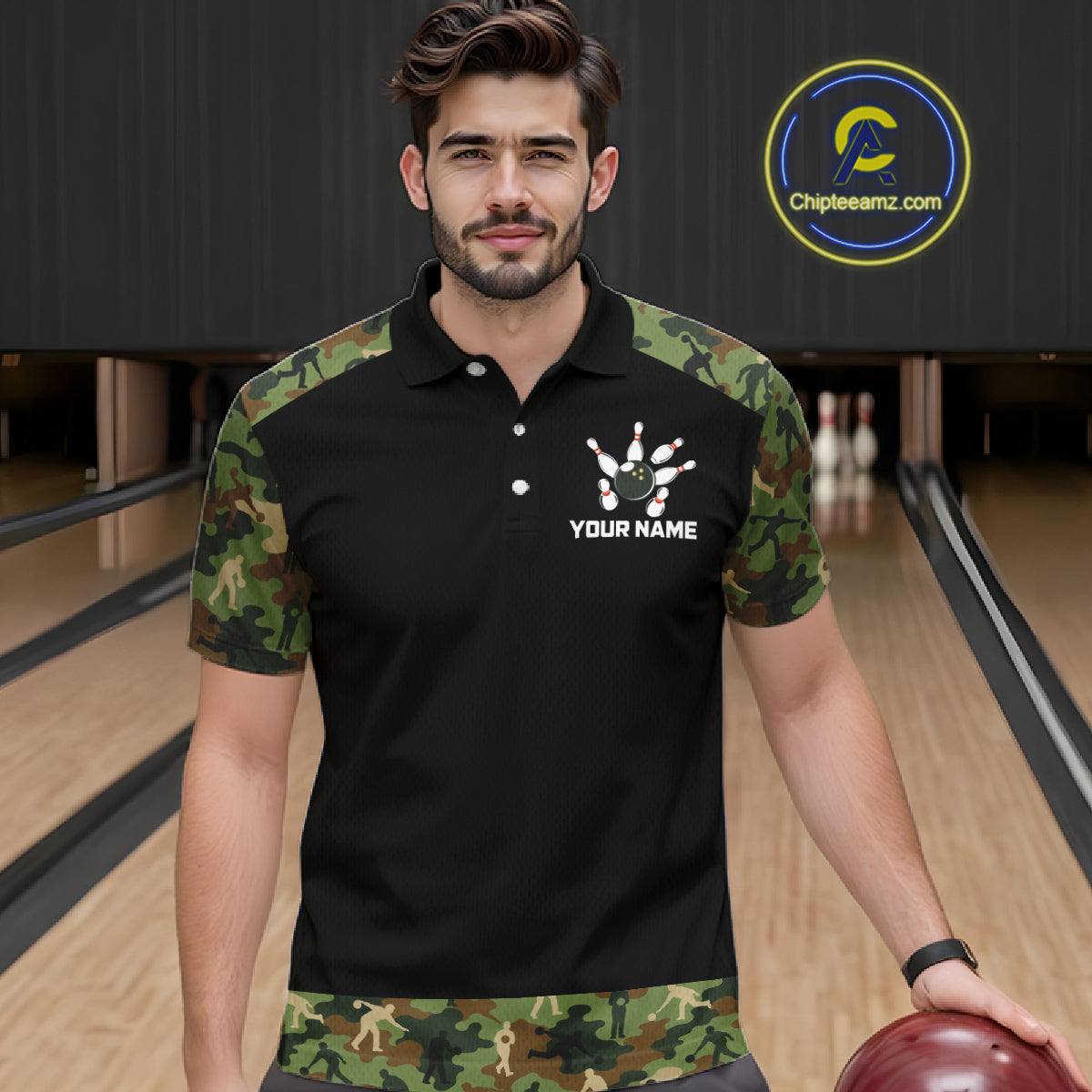 Custom Camouflage Bowling Shirt Bowling Team Jersey Polo & Quarter-Zip