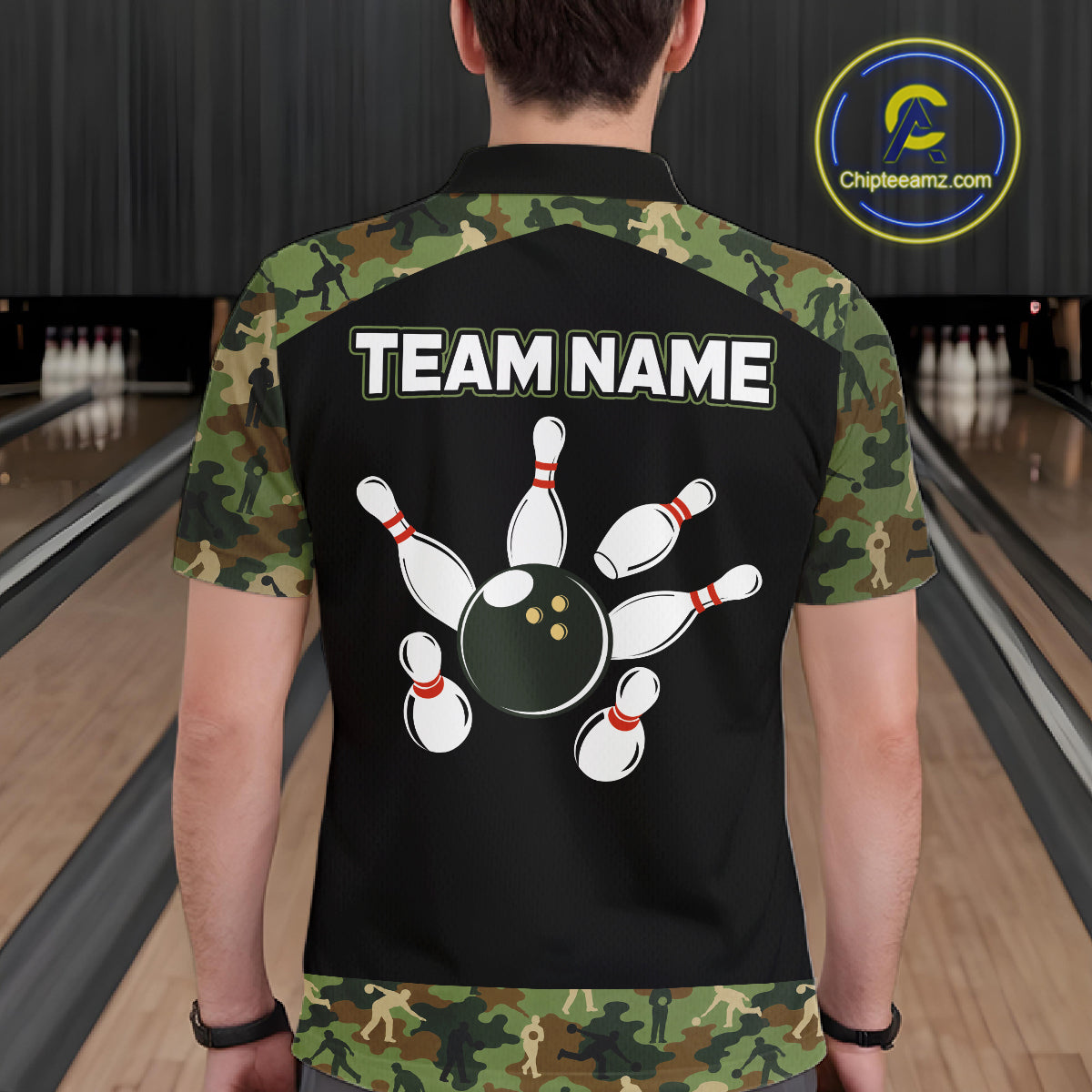 Custom Camouflage Bowling Shirt Bowling Team Jersey Polo & Quarter-Zip