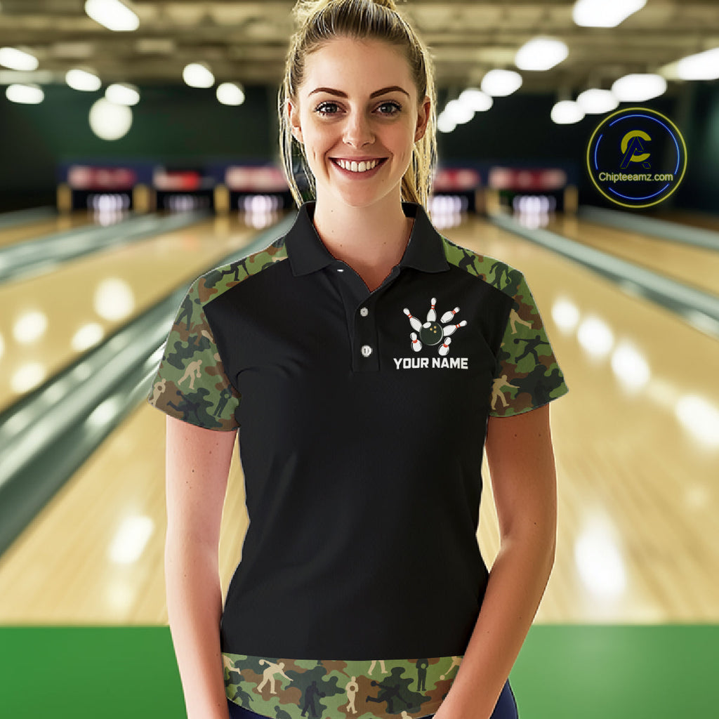 Custom Camouflage Bowling Shirt Bowling Team Jersey Polo & Quarter-Zip