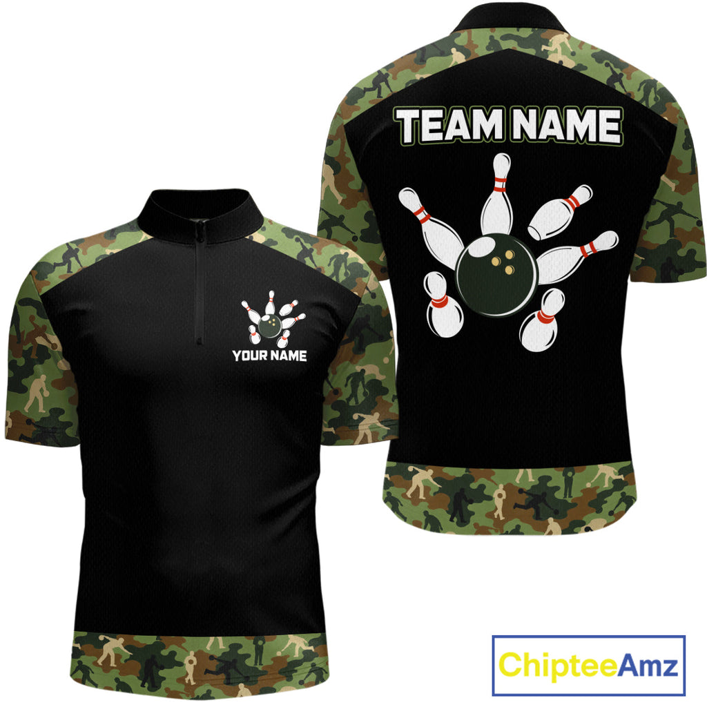 Custom Camouflage Bowling Shirt Bowling Team Jersey Polo & Quarter-Zip
