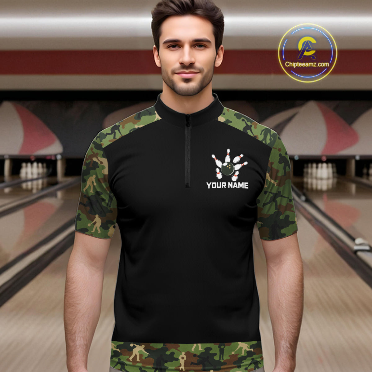 Custom Camouflage Bowling Shirt Bowling Team Jersey Polo & Quarter-Zip