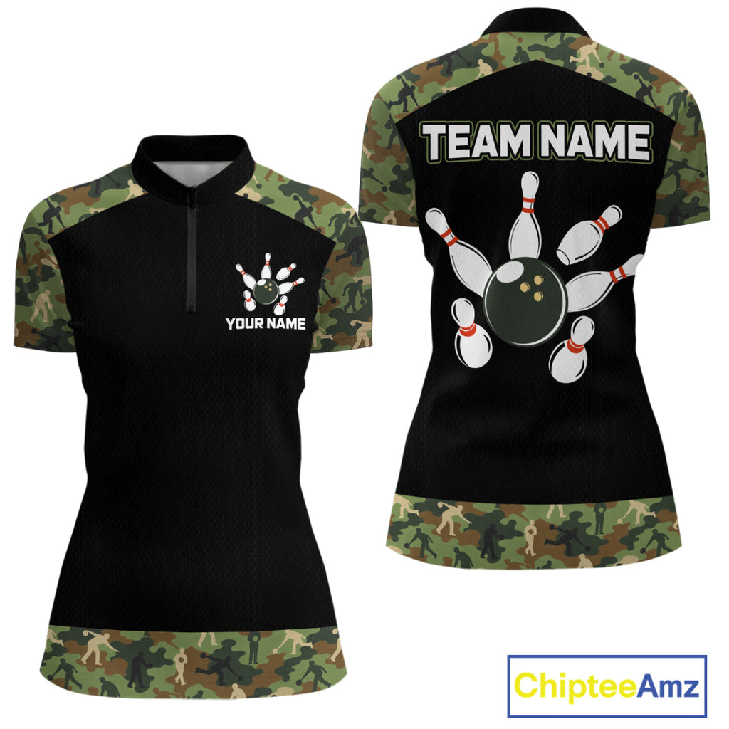 Custom Camouflage Bowling Shirt Bowling Team Jersey Polo & Quarter-Zip