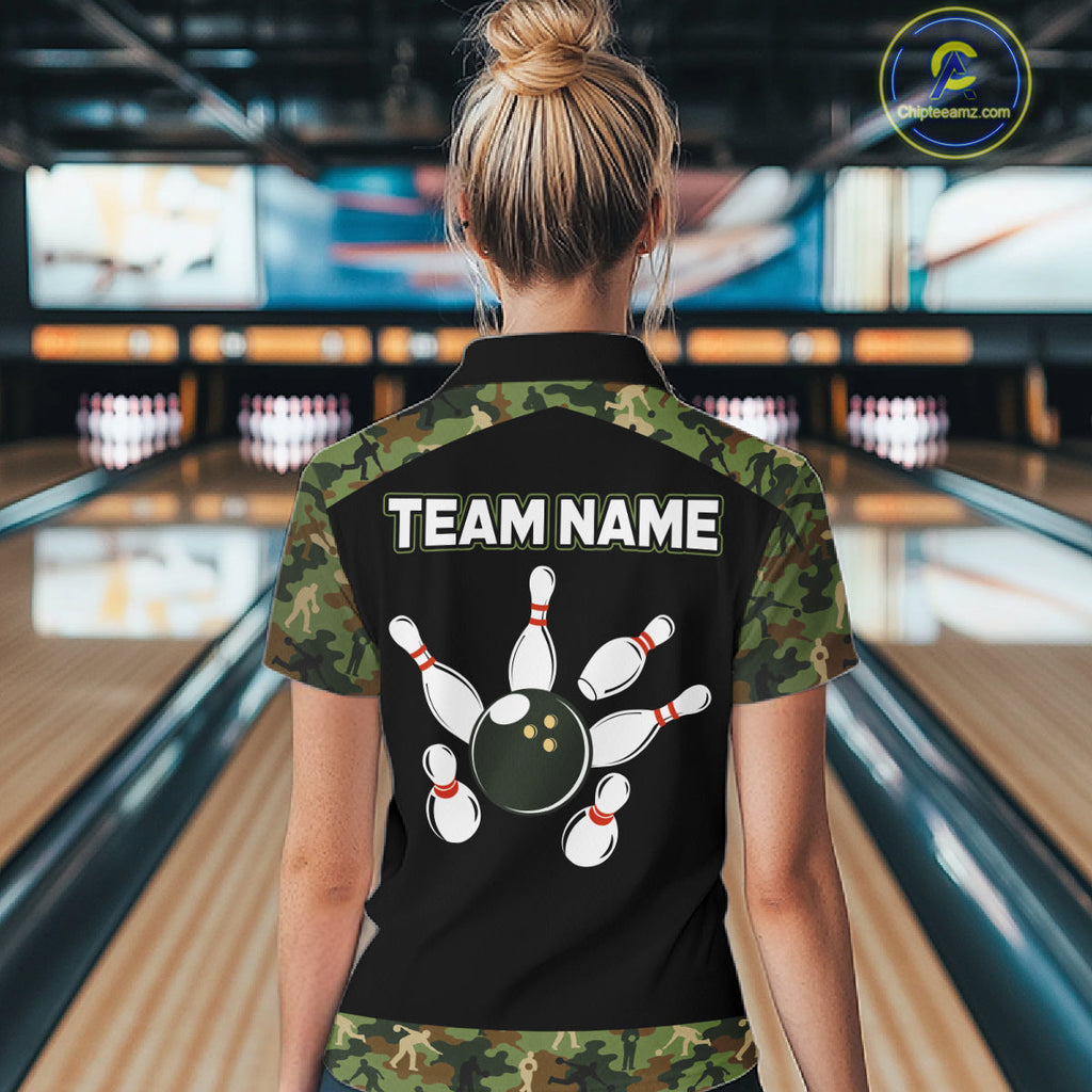 Custom Camouflage Bowling Shirt Bowling Team Jersey Polo & Quarter-Zip