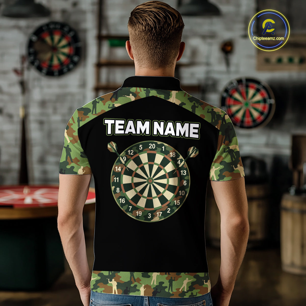 Custom Camouflage Dartboard Shirt Dart Team Jersey Polo & 1/4-Zip