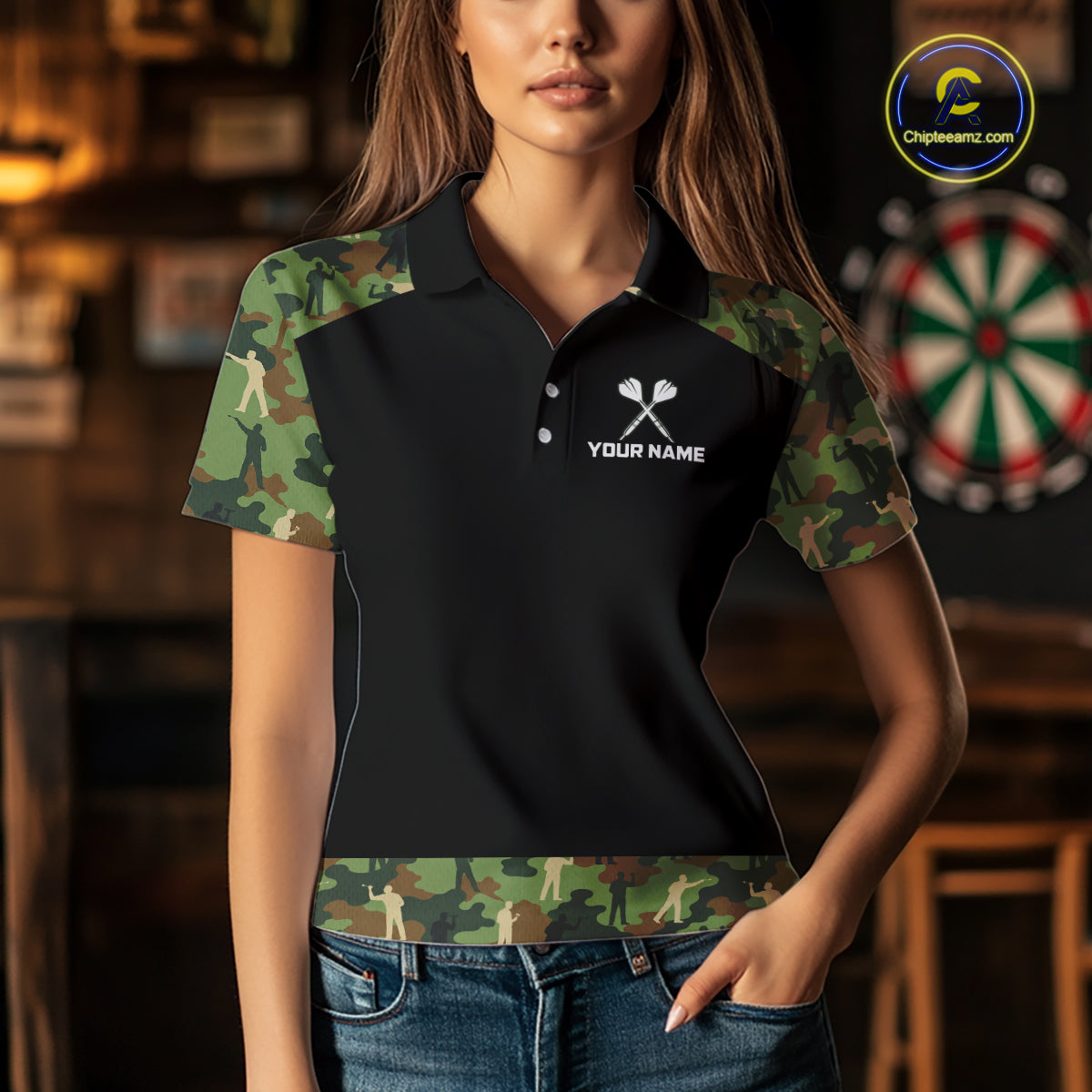 Custom Camouflage Dartboard Shirt Dart Team Jersey Polo & 1/4-Zip