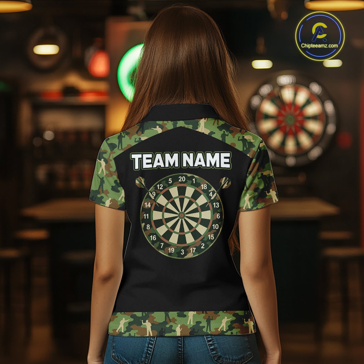 Custom Camouflage Dartboard Shirt Dart Team Jersey Polo & 1/4-Zip