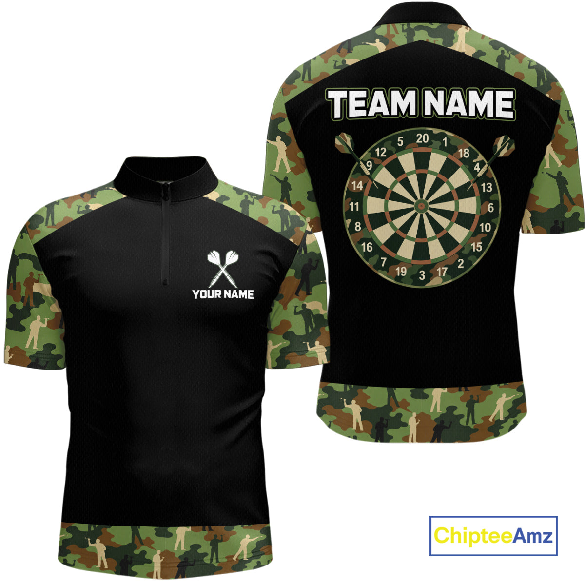 Custom Camouflage Dartboard Shirt Dart Team Jersey Polo & 1/4-Zip