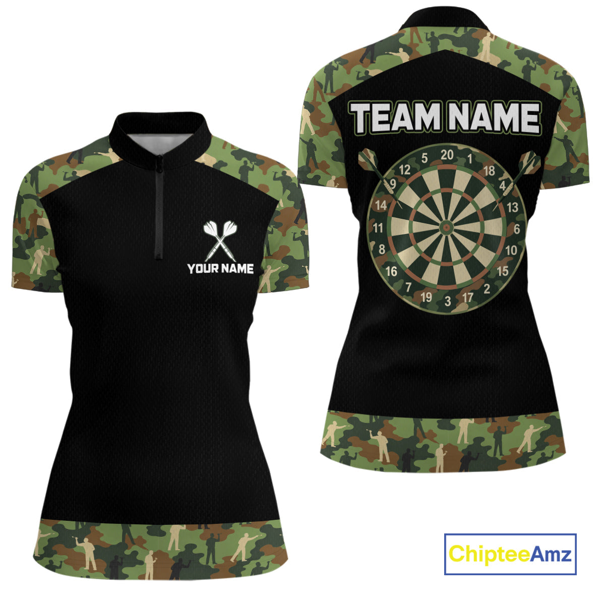 Custom Camouflage Dartboard Shirt Dart Team Jersey Polo & 1/4-Zip