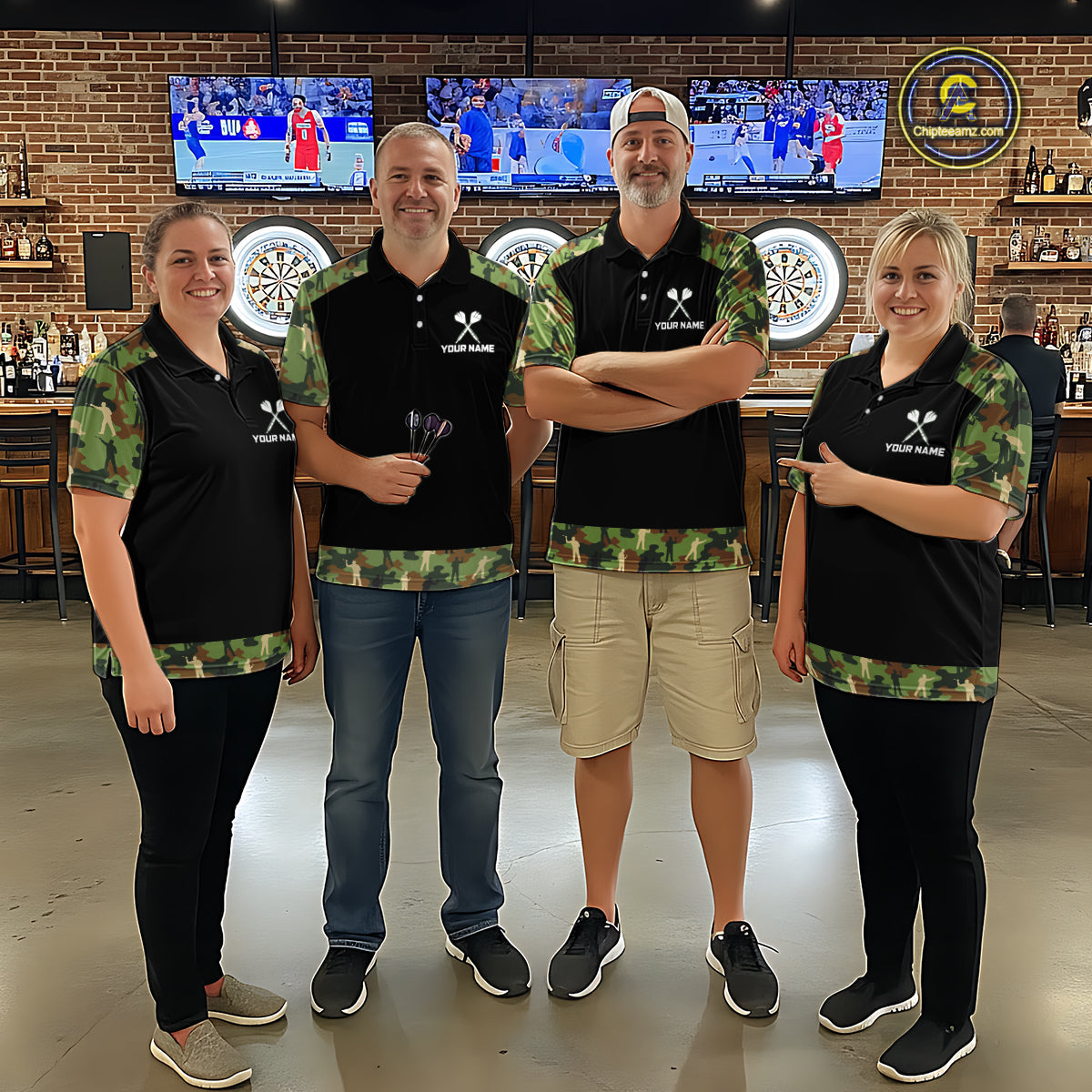 Custom Camouflage Dartboard Shirt Dart Team Jersey Polo & 1/4-Zip