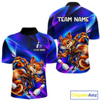 Funny Squirrel Bowling Shirt Custom Neon Blue Bowling Jersey Polo & 1/4-Zip