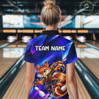 Funny Squirrel Bowling Shirt Custom Neon Blue Bowling Jersey Polo & 1/4-Zip