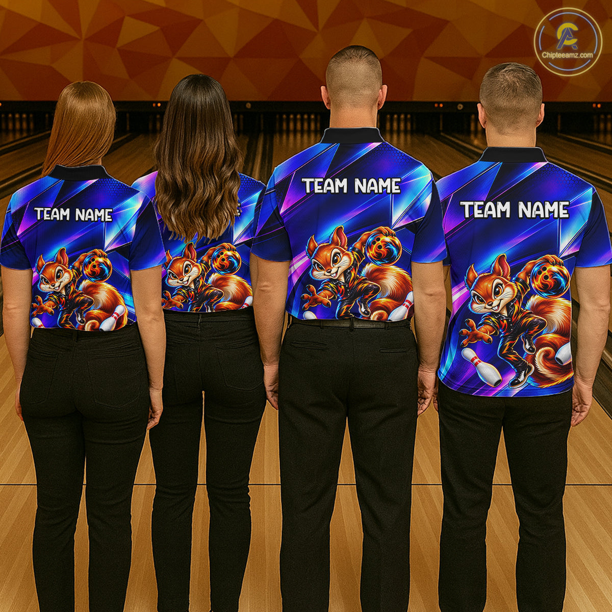 Funny Squirrel Bowling Shirt Custom Neon Blue Bowling Jersey Polo & 1/4-Zip