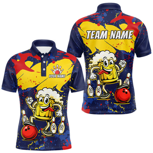 Red & Yellow Funny Beer Bowling Shirt Custom Navy Bowling Jersey Bowling Team