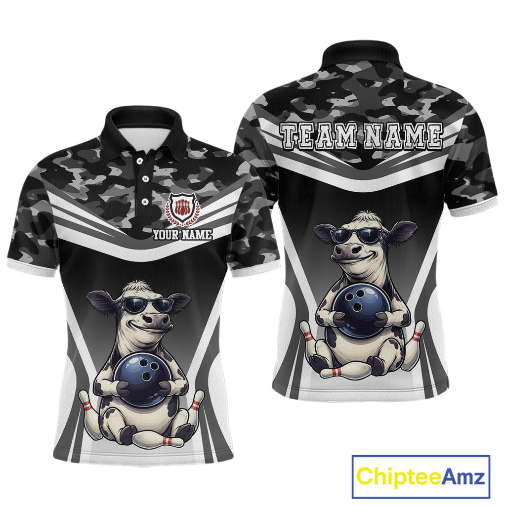 Custom Funny Cow Bowling Shirt Camo Bowling League Jersey Polo & Quarter-Zip