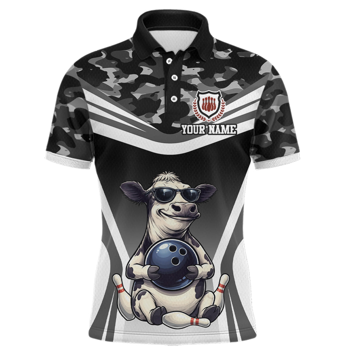 Custom Funny Cow Bowling Shirt Camo Bowling League Jersey Polo & Quarter-Zip