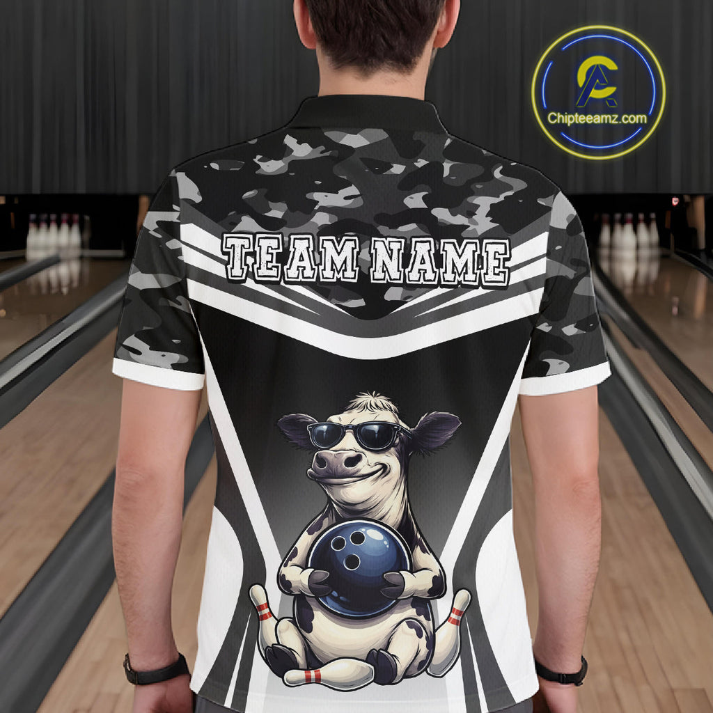 Custom Funny Cow Bowling Shirt Camo Bowling League Jersey Polo & Quarter-Zip