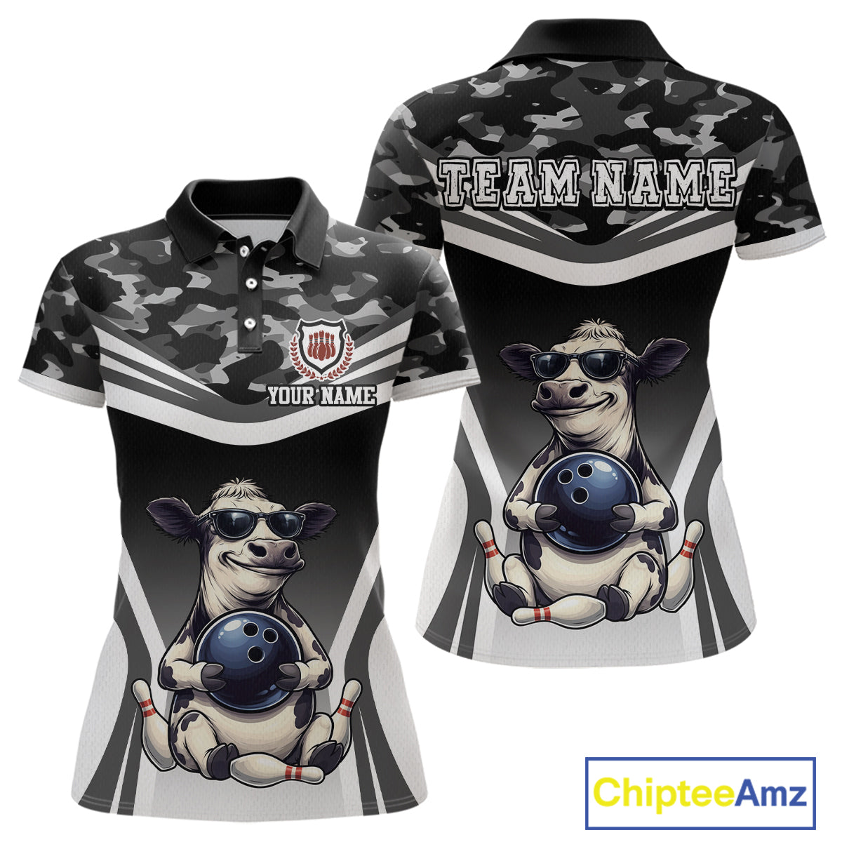 Custom Funny Cow Bowling Shirt Camo Bowling League Jersey Polo & Quarter-Zip