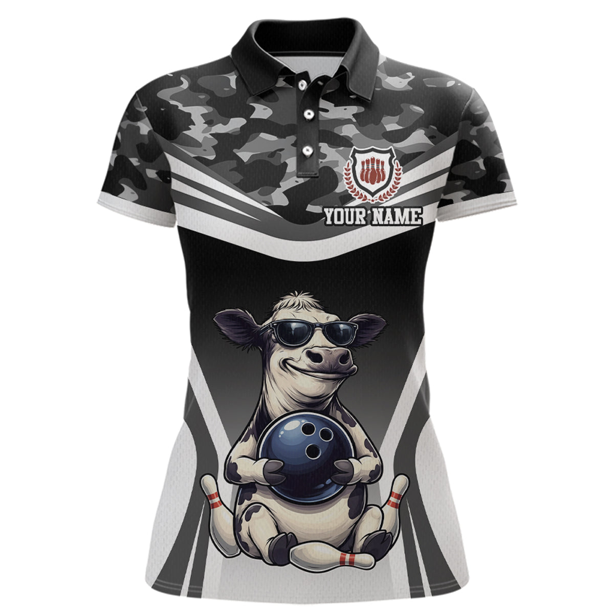 Custom Funny Cow Bowling Shirt Camo Bowling League Jersey Polo & Quarter-Zip
