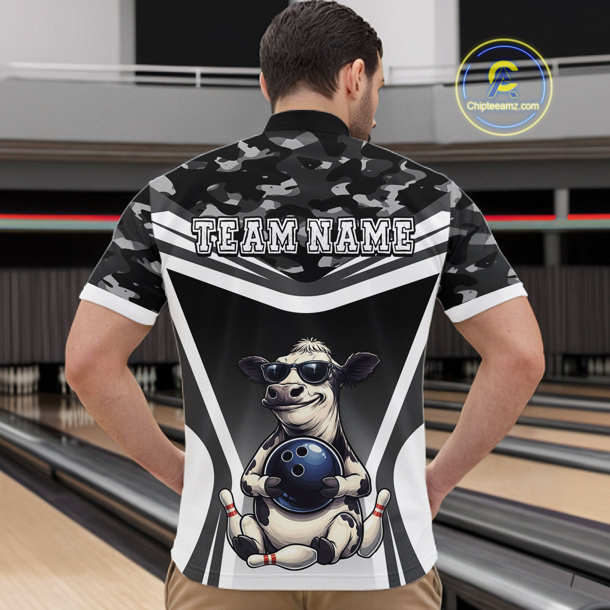 Custom Funny Cow Bowling Shirt Camo Bowling League Jersey Polo & Quarter-Zip