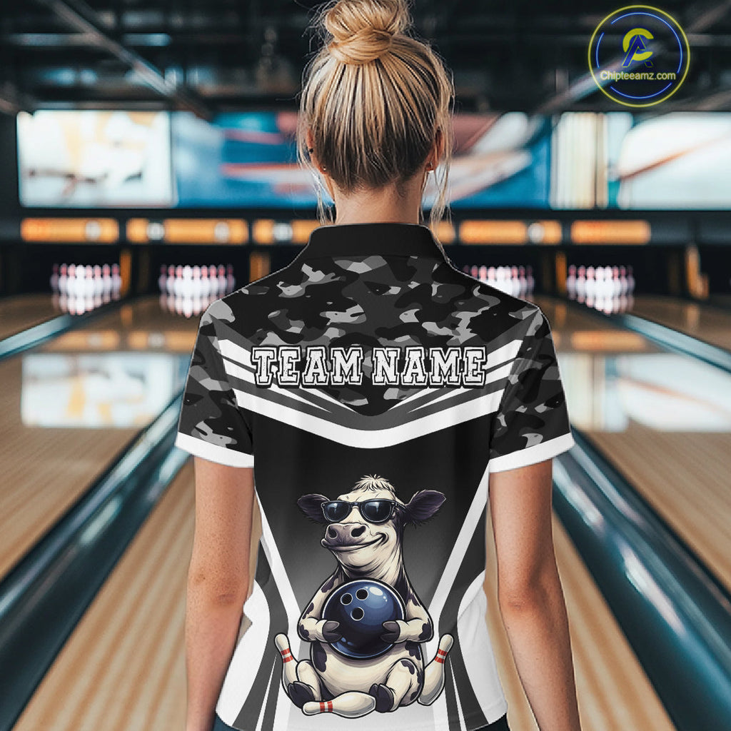 Custom Funny Cow Bowling Shirt Camo Bowling League Jersey Polo & Quarter-Zip