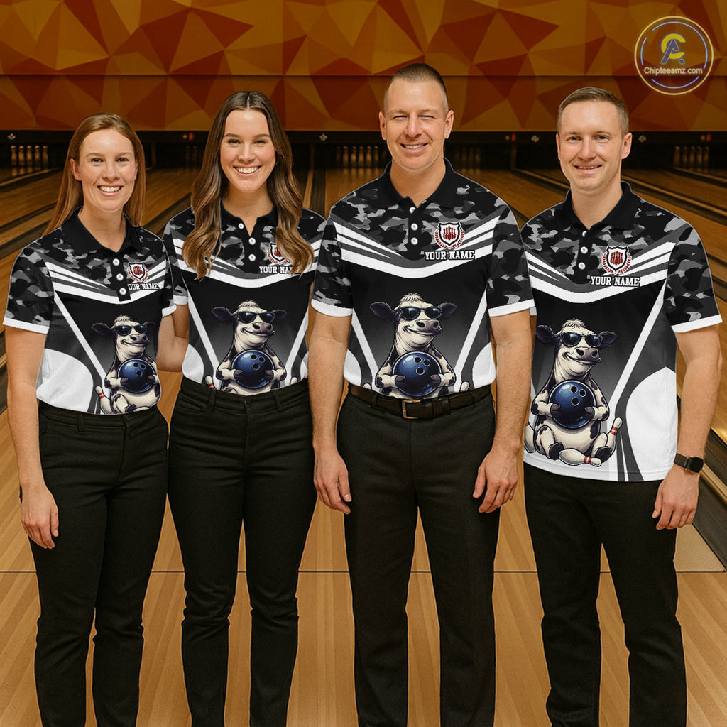 Custom Funny Cow Bowling Shirt Camo Bowling League Jersey Polo & Quarter-Zip