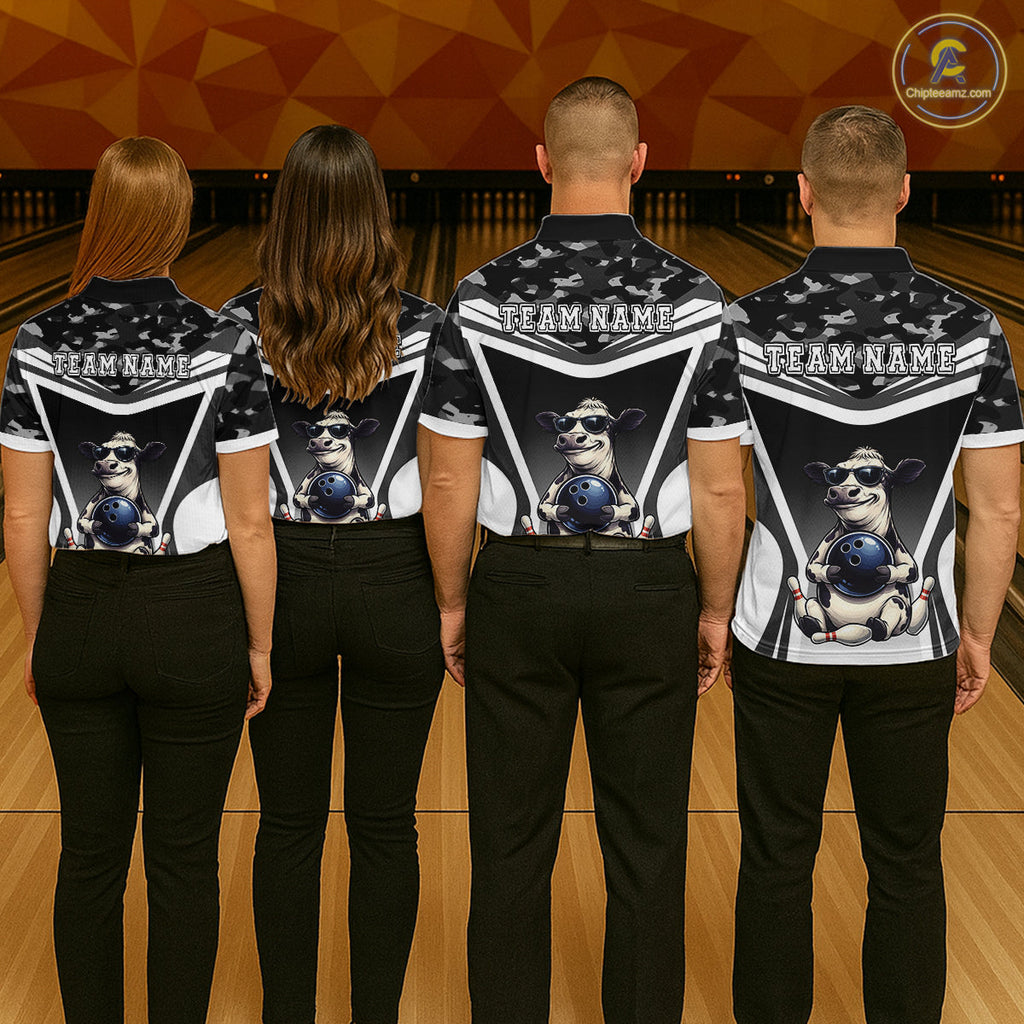 Custom Funny Cow Bowling Shirt Camo Bowling League Jersey Polo & Quarter-Zip