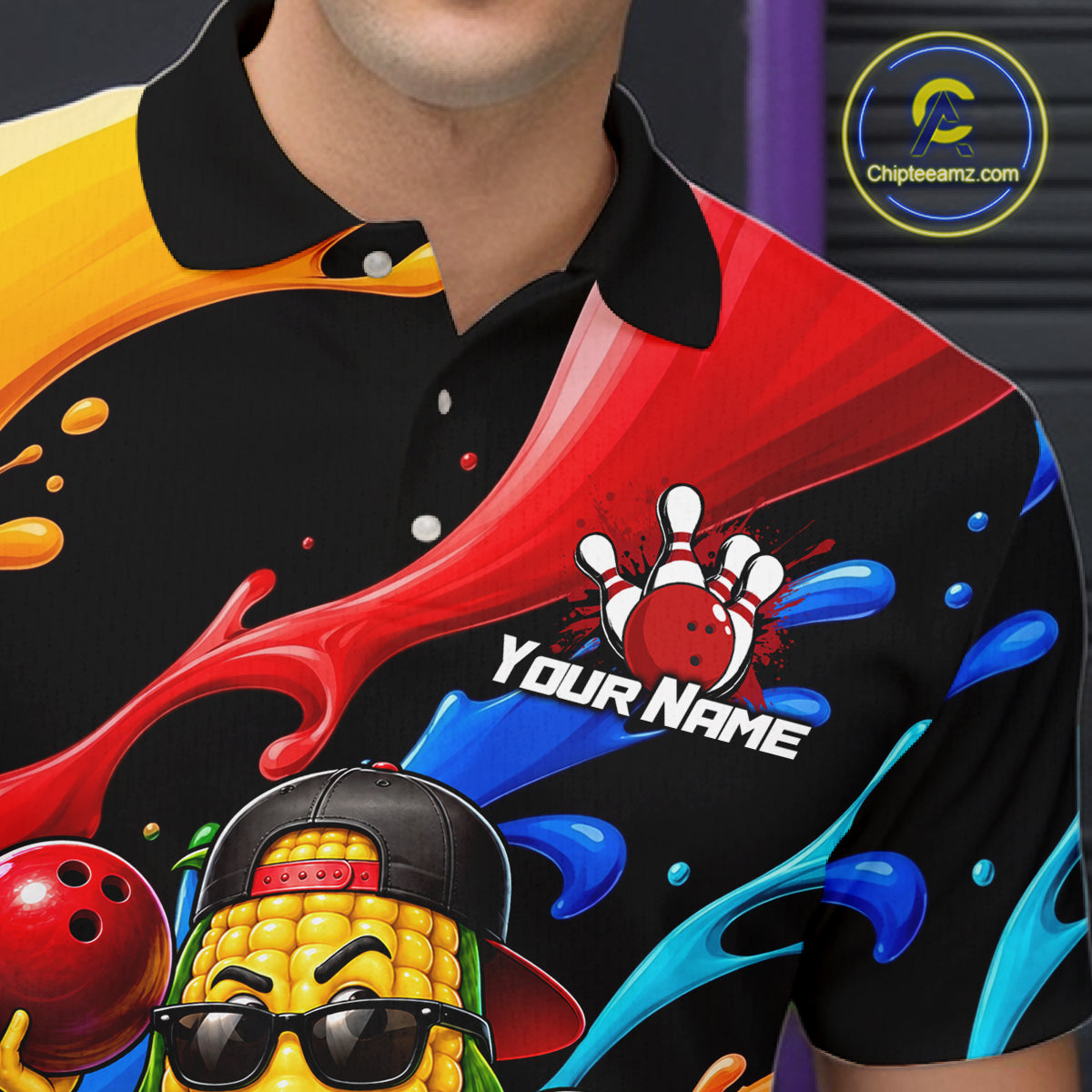 Custom Funny Corn Bowling Shirt Colorful Bowling Team Jersey Polo & 1/4-Zip
