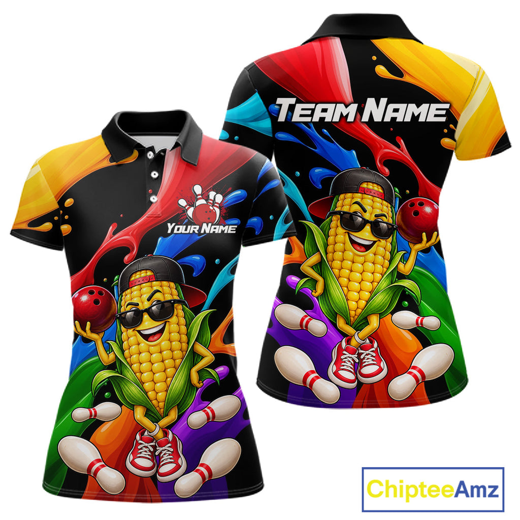 Custom Funny Corn Bowling Shirt Colorful Bowling Team Jersey Polo & 1/4-Zip