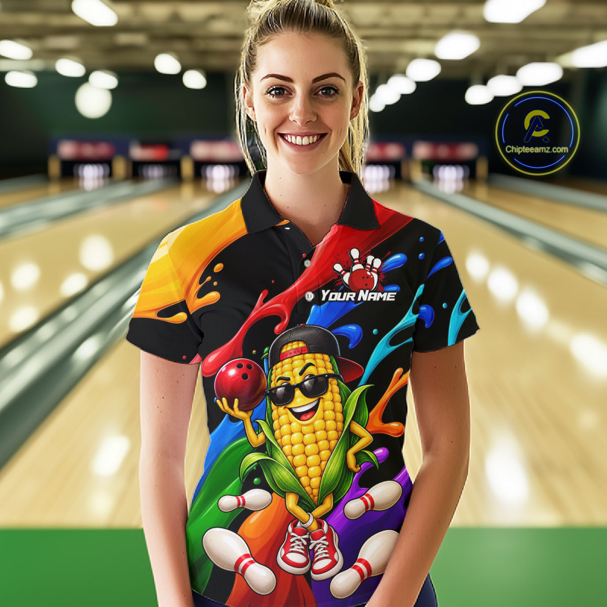Custom Funny Corn Bowling Shirt Colorful Bowling Team Jersey Polo & 1/4-Zip