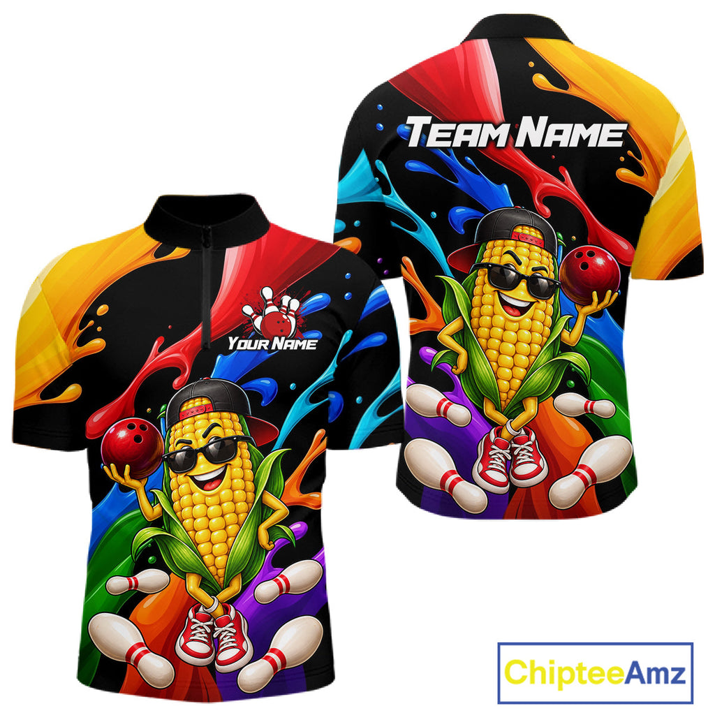 Custom Funny Corn Bowling Shirt Colorful Bowling Team Jersey Polo & 1/4-Zip