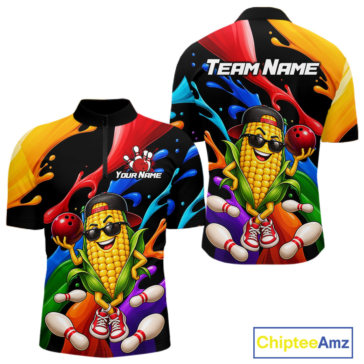 Custom Funny Corn Bowling Shirt Colorful Bowling Team Jersey Polo & 1/4-Zip