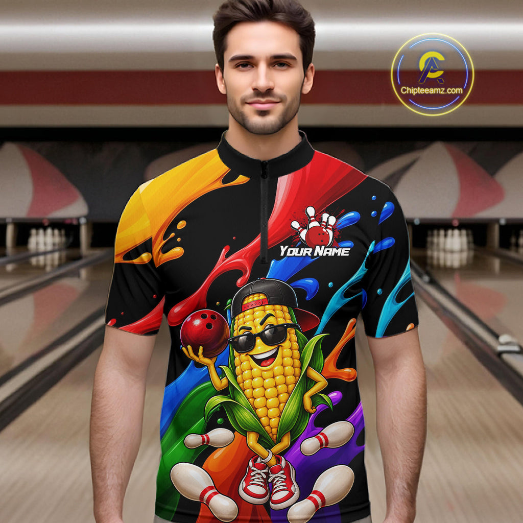Custom Funny Corn Bowling Shirt Colorful Bowling Team Jersey Polo & 1/4-Zip