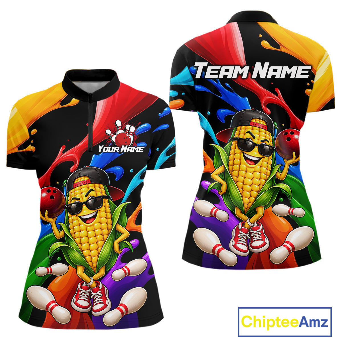Custom Funny Corn Bowling Shirt Colorful Bowling Team Jersey Polo & 1/4-Zip