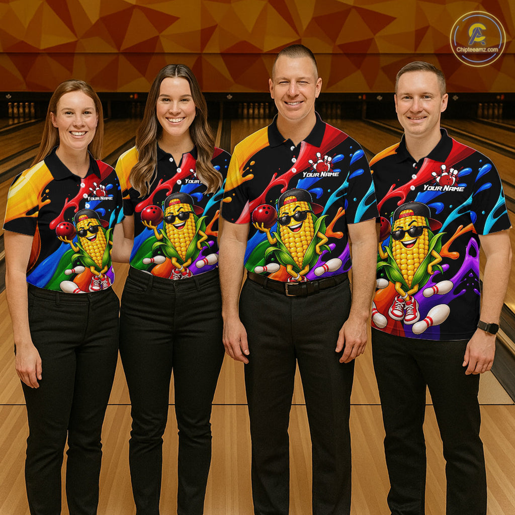 Custom Funny Corn Bowling Shirt Colorful Bowling Team Jersey Polo & 1/4-Zip
