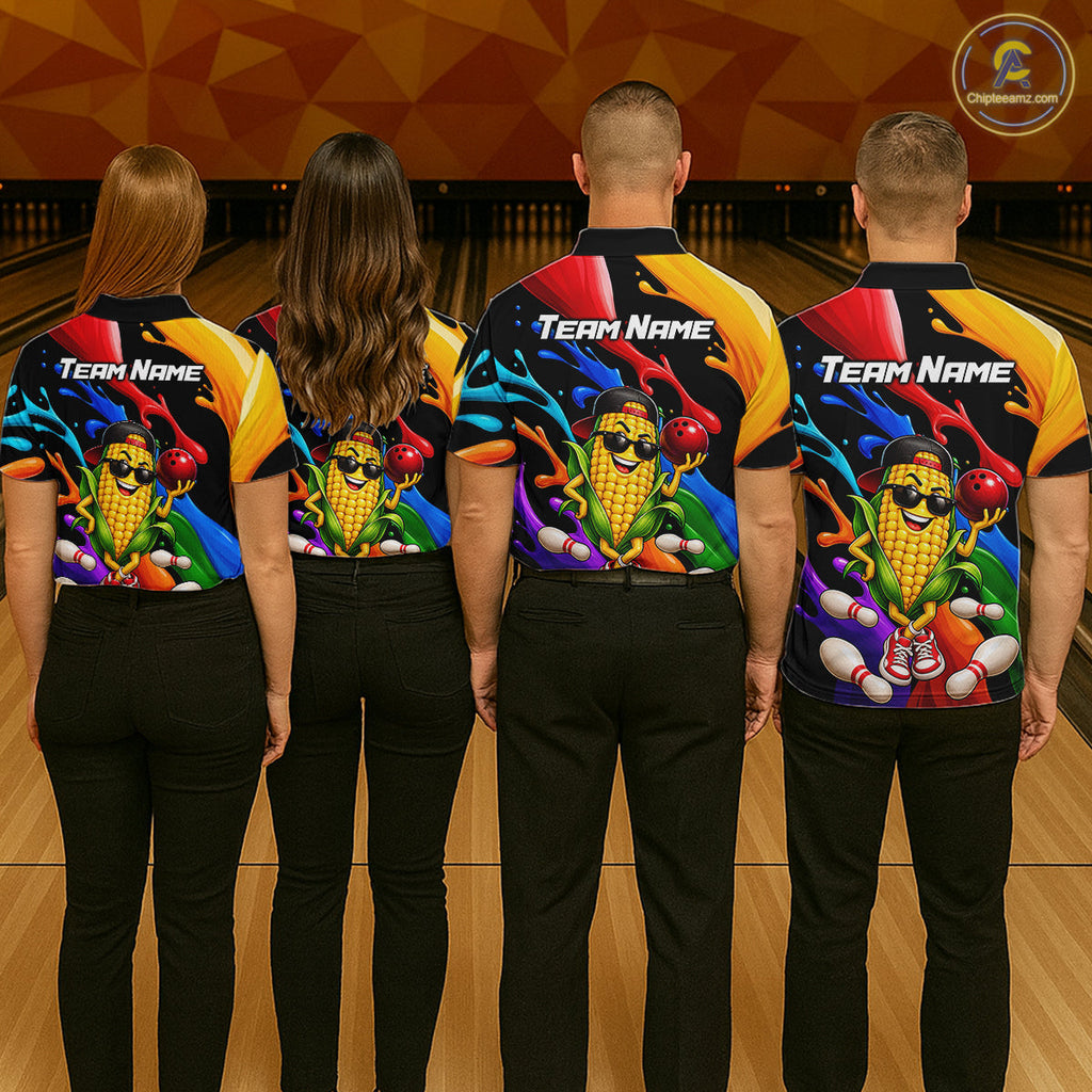Custom Funny Corn Bowling Shirt Colorful Bowling Team Jersey Polo & 1/4-Zip