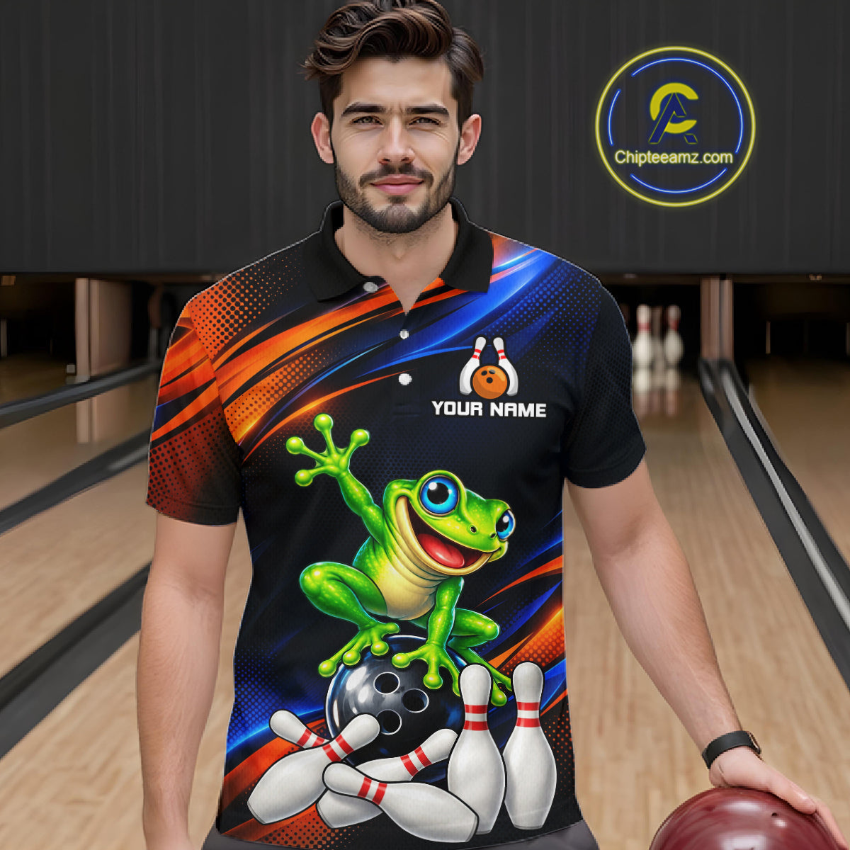 Custom Funny Frog Bowling Team Shirt Bowling League Jersey Polo & 1/4 Zip