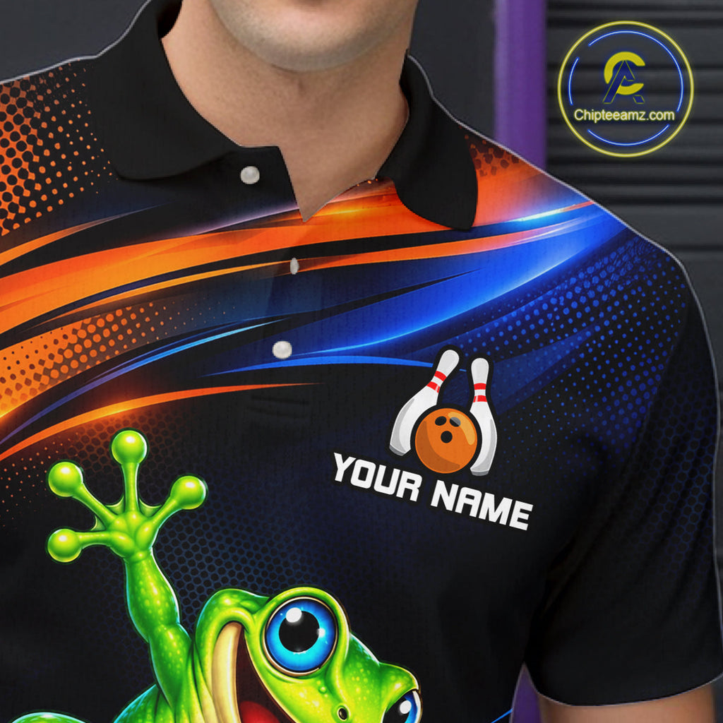 Custom Funny Frog Bowling Team Shirt Bowling League Jersey Polo & 1/4 Zip