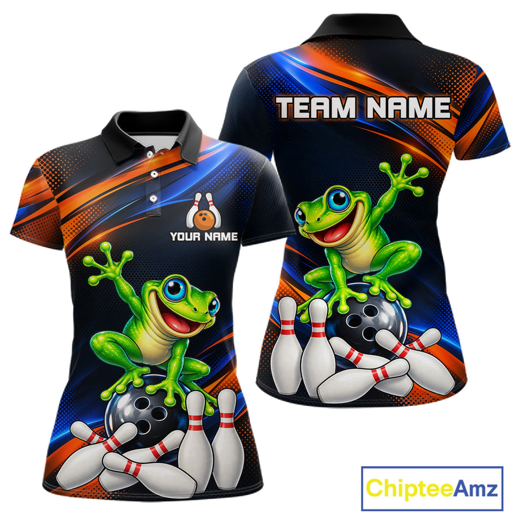 Custom Funny Frog Bowling Team Shirt Bowling League Jersey Polo & 1/4 Zip