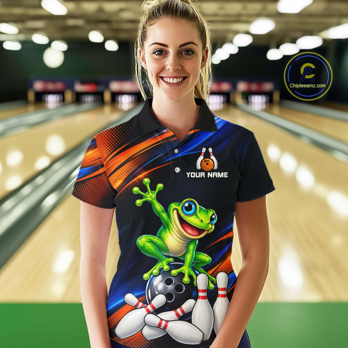 Custom Funny Frog Bowling Team Shirt Bowling League Jersey Polo & 1/4 Zip