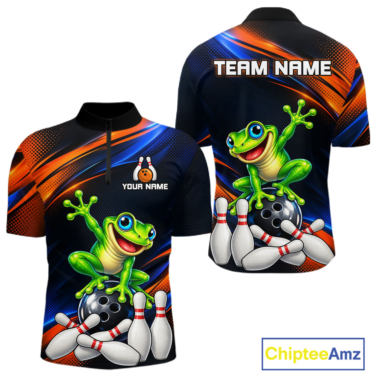 Custom Funny Frog Bowling Team Shirt Bowling League Jersey Polo & 1/4 Zip